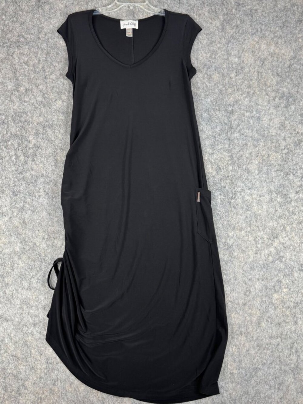 Joseph Ribkoff Dress Black Jersey Midi Side Ruching V Neck Sz 10 Short Sleeve - Picture 7 of 13